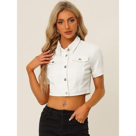 Casual Jacket for Women's Short Sleeves Crop Jean Denim Jacket Size M NWT - Picture 3 of 5